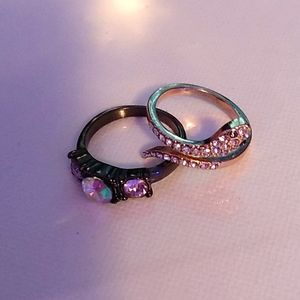 Gold Diamond Snake/Gunmetal Opal/Purple Rings